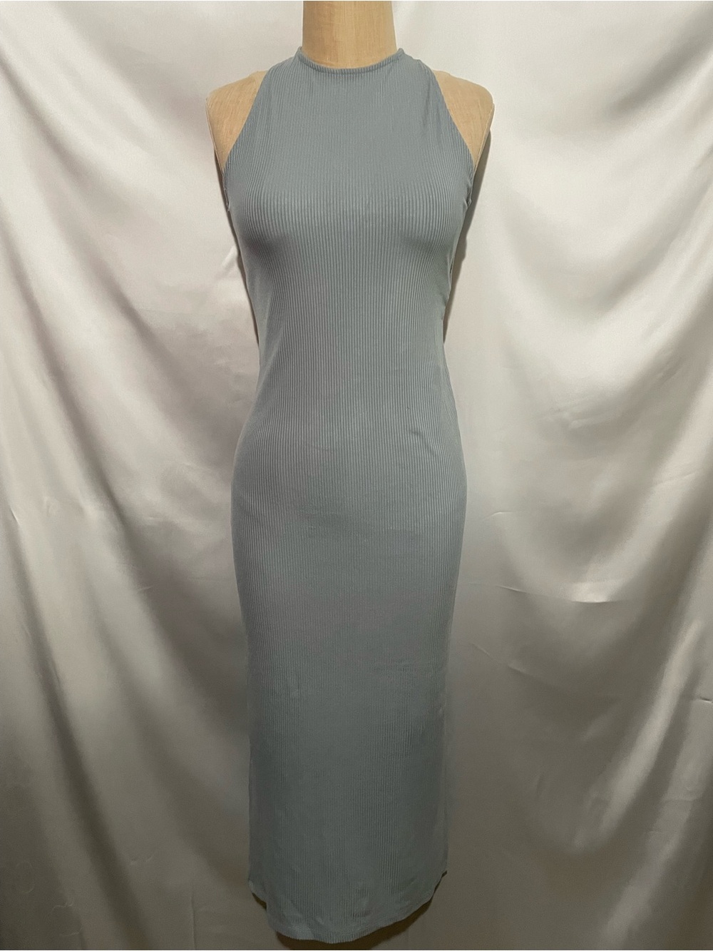 H&M NWT Ribbed Open Back Maxi Dress Light Blue Size Small Bodycon